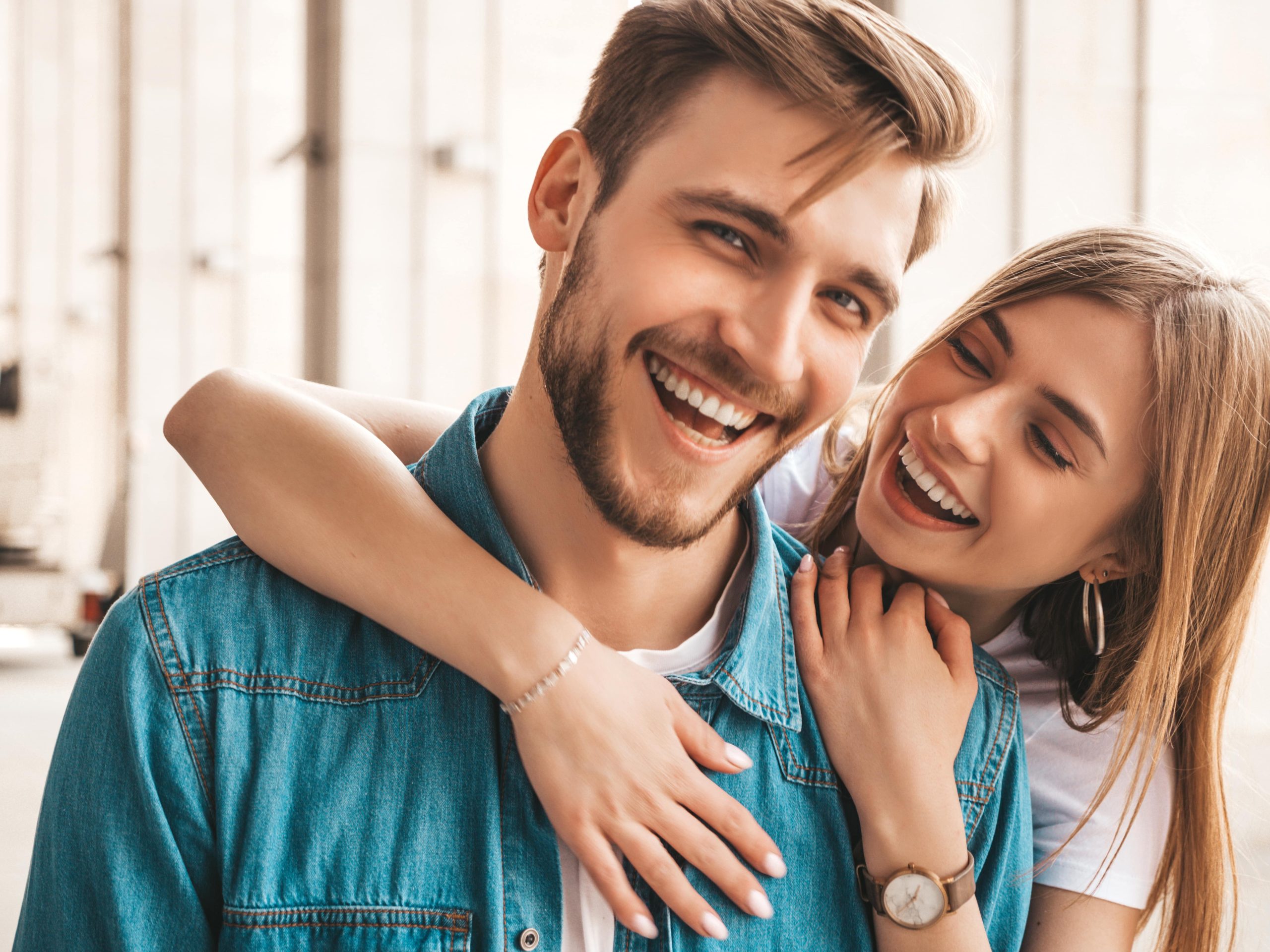 Couple sharing a joyful moment hugging